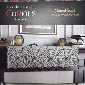 Cynthia Rowley Halloween Mantel Scarf Spider Web Fireplace Neutral NEW 24‎ x 82